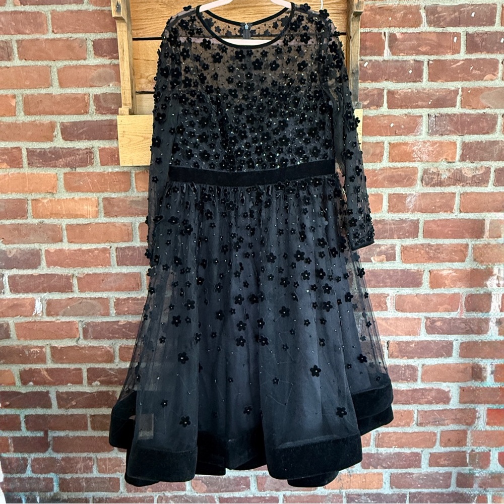 Mac Duggal Long Sleeve Fit & Flare Velvet Embellished Cocktail Dress